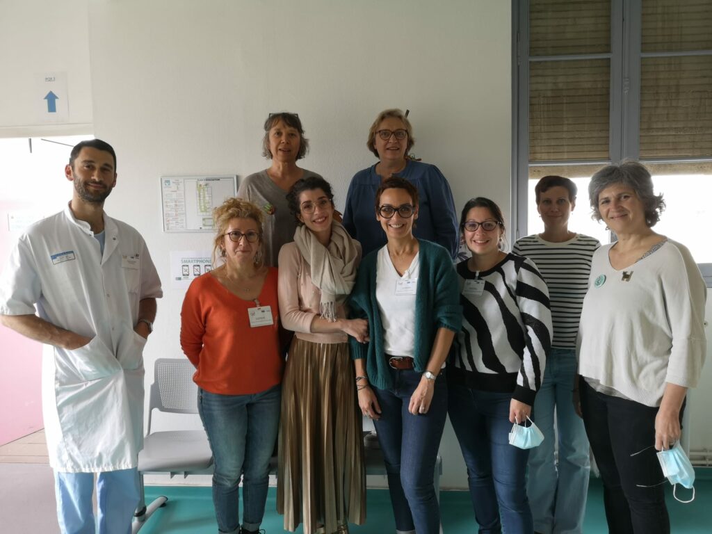 Nos stagiares de gauche à droite : Charles-Henri H. Chef de clinique CHU Bordeaux ,Magali R. IDE au CH de Rochefort, Caroline M. audioprothésiste Gironde, Aurélie G. audioprothésiste Gironde et Aurélie M. IDE au Ch de La Rochelle.